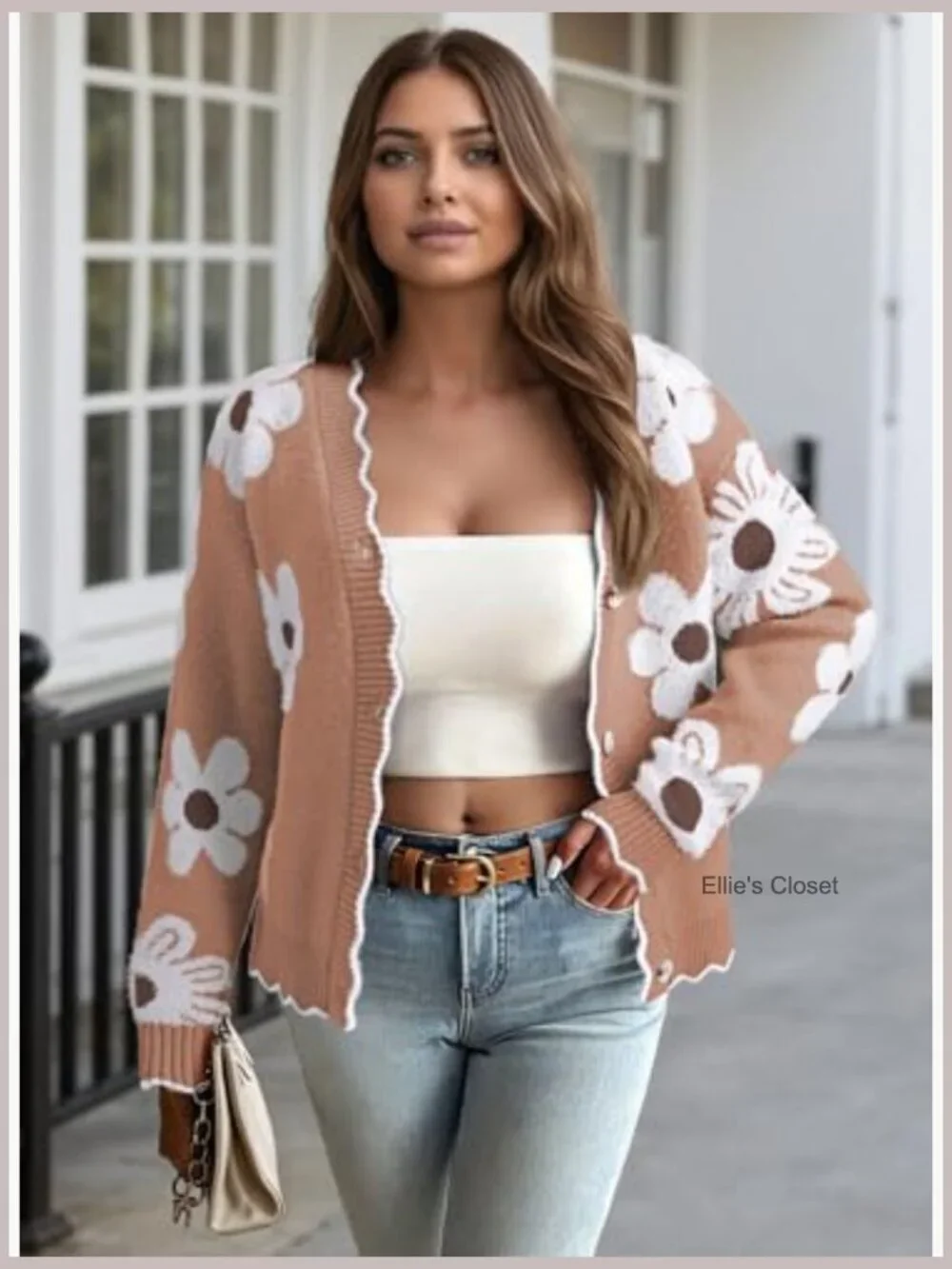 Women's Fuzzy Cardigan Sweater Long Sleeve V-Neck Button Down Open Front Floral